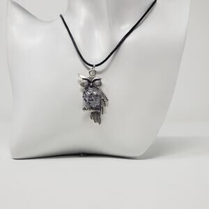 Owl Pendant w/ Lavender Purple & White Metallic Resin Necklace
